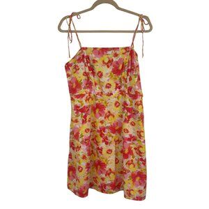 Old Navy L Floral Print Sundress Pink Yellow Linen Blend Y2K Summer